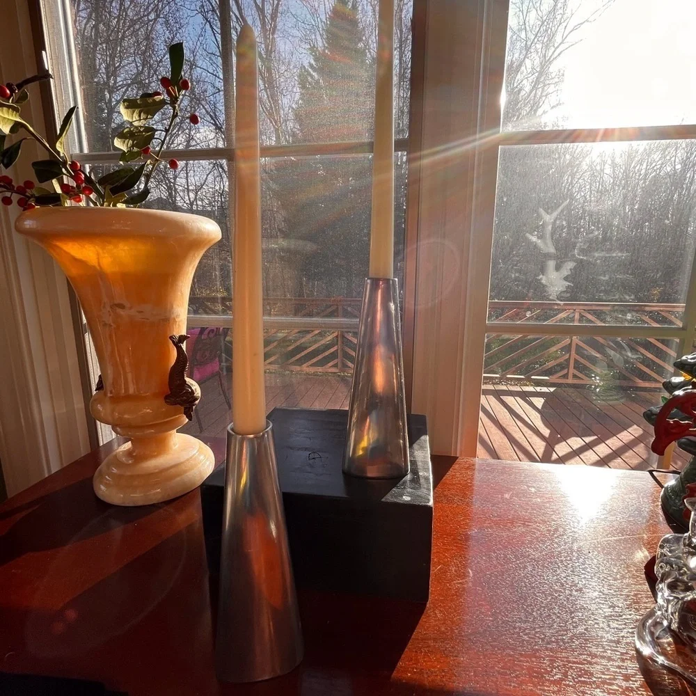 Vintage modern minimalist aluminum candle holders